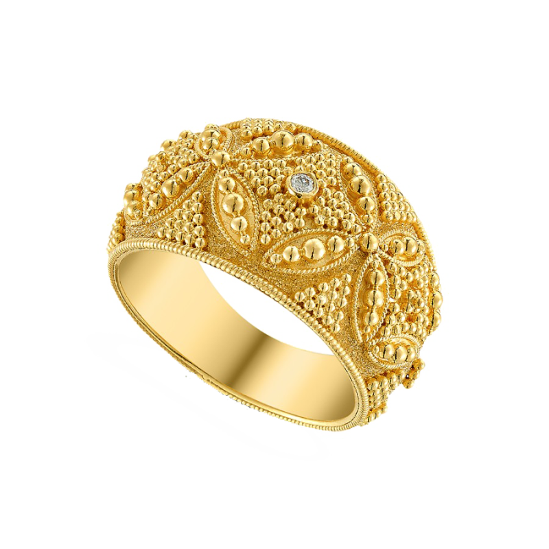 Byzantine Handmade 18K Gold Ring with Diamond 0.02 CT