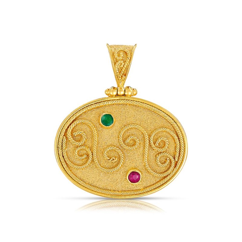 Byzantine Handmade Gold Pendant 18 carats with natural stones - Image 2