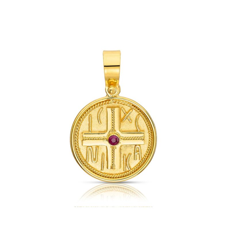 Handmade Cross-Pendant "Constantinato" Gold 14 carats with ruby - Image 2