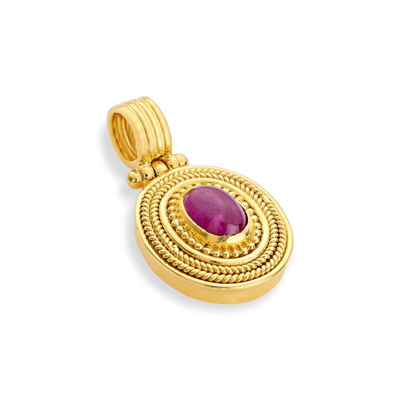 Byzantine 14K Gold Pendant – with Ruby | DAMASKOS