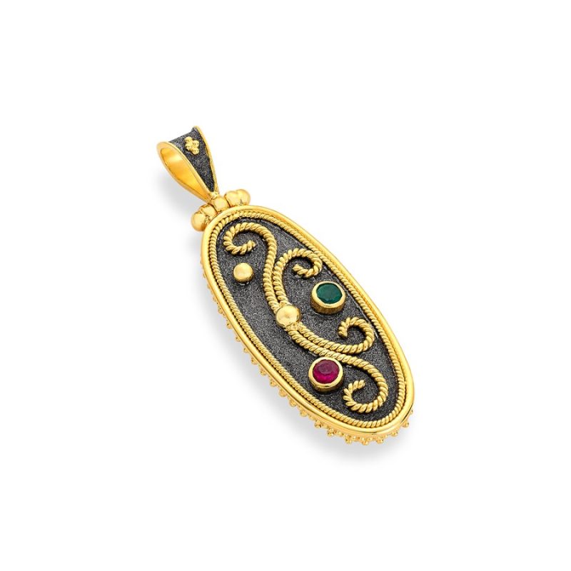 Byzantine 14K Gold Pendant – with Emerald | DAMASKOS (~9.2 g)