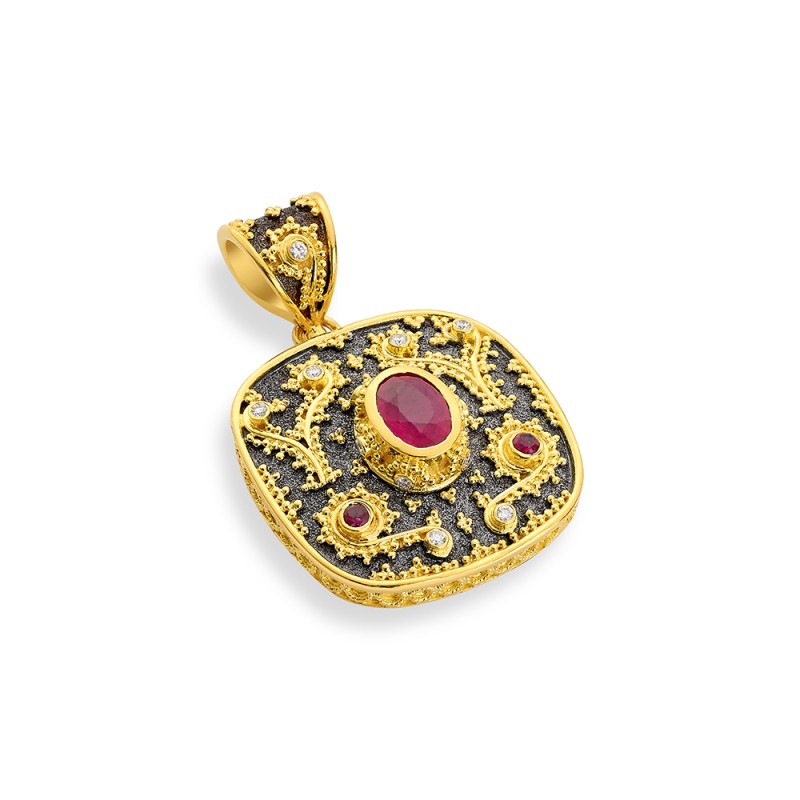 Byzantine 14K Gold Pendant – with Ruby | DAMASKOS (~14.6 g)