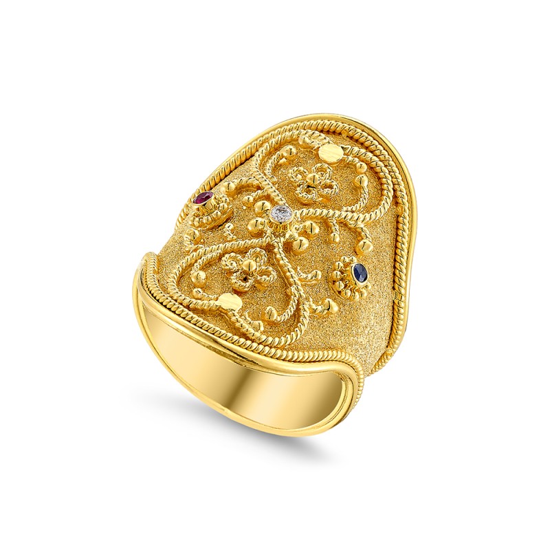 Byzantine 14K Gold Ring with Sapphire | Damaskos