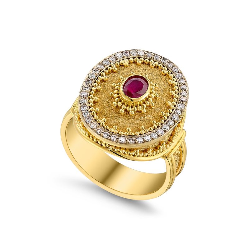 Byzantine 14K Gold Ring with Ruby | Damaskos - Image 3