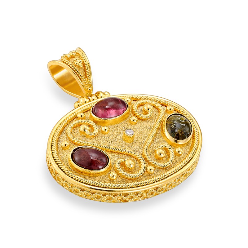 Byzantine 14K Gold Pendant – with Diamonds | DAMASKOS