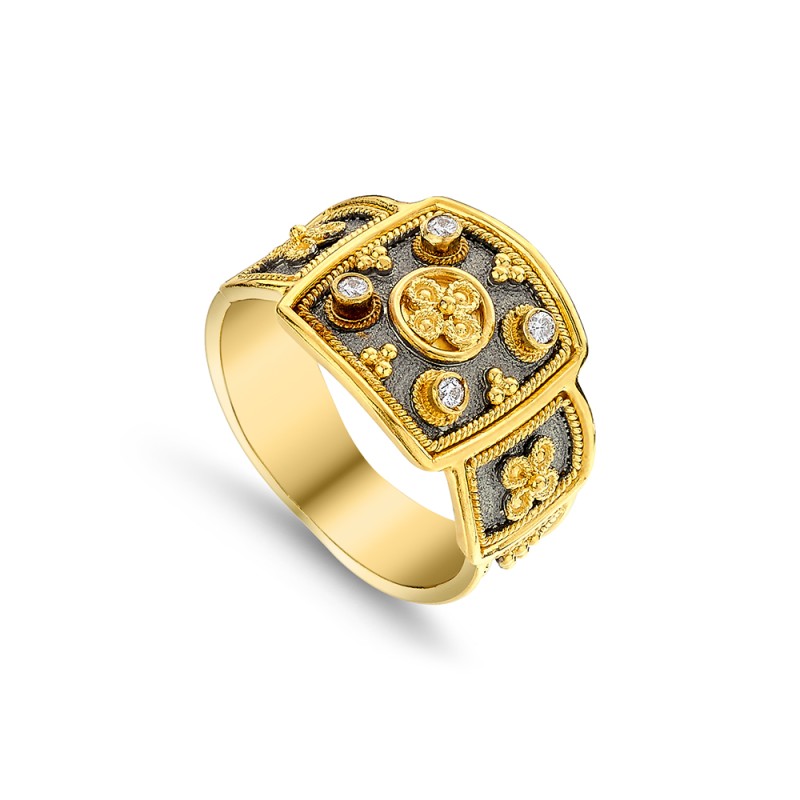 Archaic 14K Gold Ring with Diamonds | Damaskos