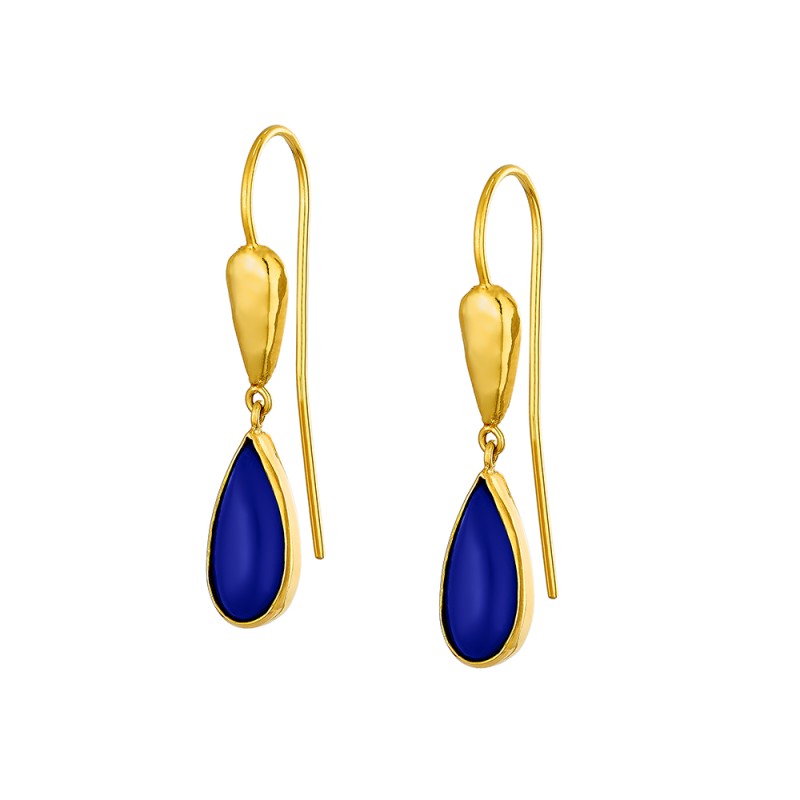 Byzantine 14K Gold Earrings – with Lapis #32 | Damaskos