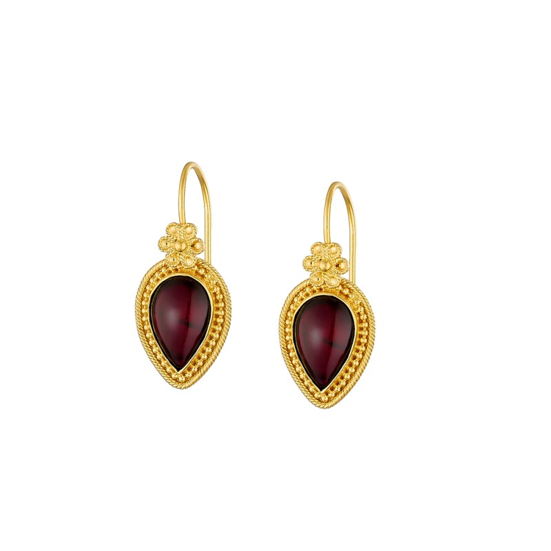 Byzantine 14K Gold Earrings – with Garnet #33 | Damaskos