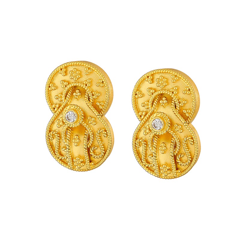 Archaic 14K Gold Earrings – with Diamonds #25 | Damaskos