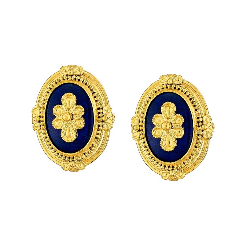 Byzantine 14K Gold Earrings – with Lapis | Damaskos - Image 2