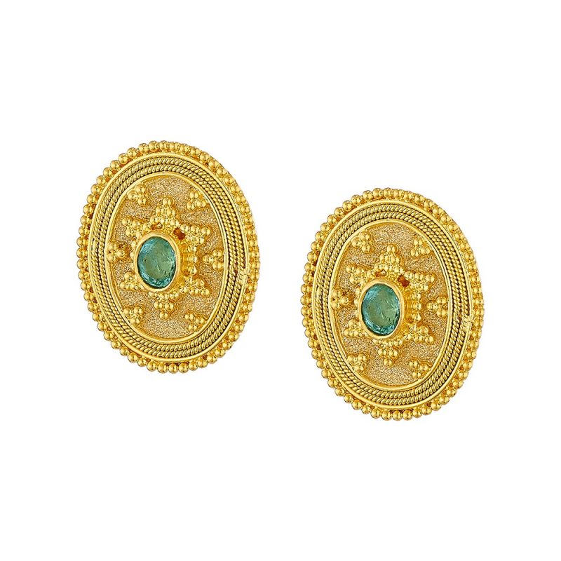Byzantine 14K Gold Earrings – with Emerald #36 | Damaskos - Image 2