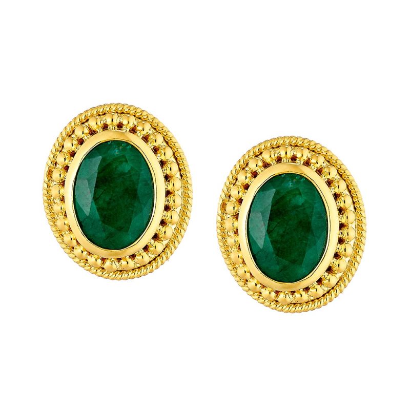 Byzantine 14K Gold Earrings – with Emerald #35 | Damaskos - Image 2