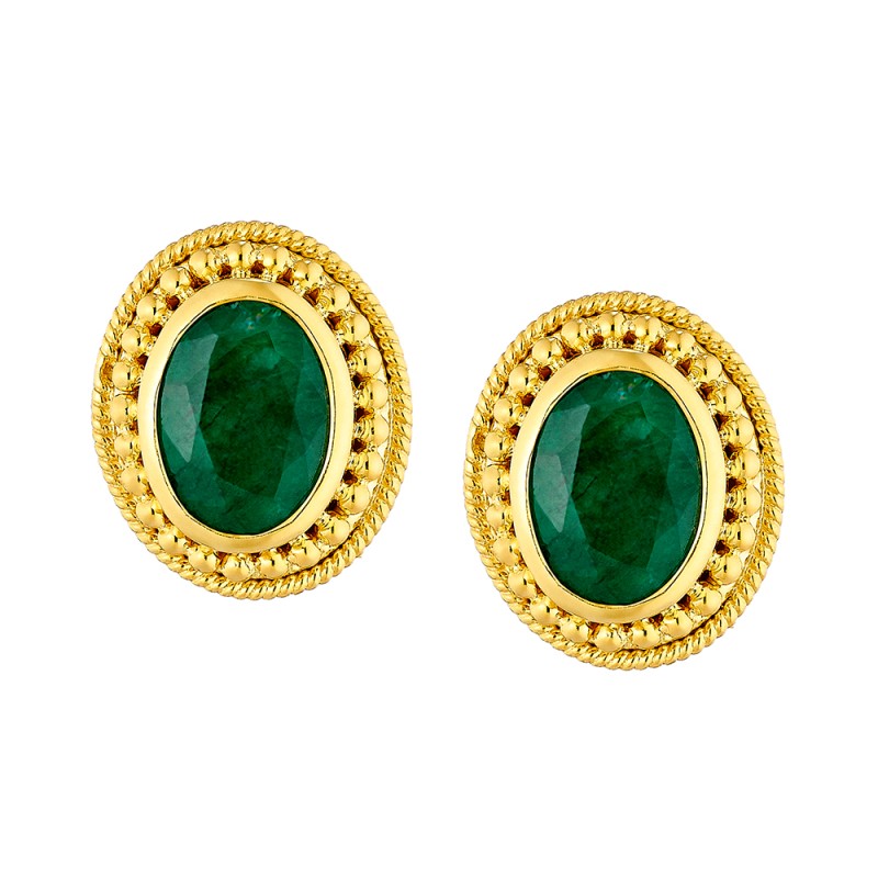 Byzantine 14K Gold Earrings – with Emerald #35 | Damaskos