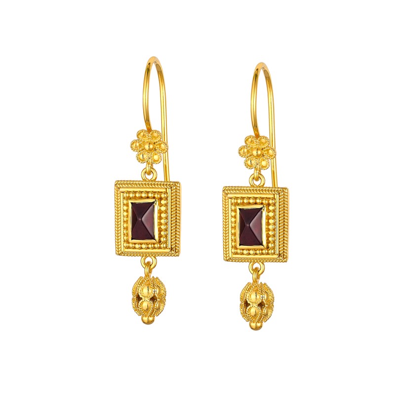 Byzantine 14K Gold Earrings – with Garnet | Damaskos