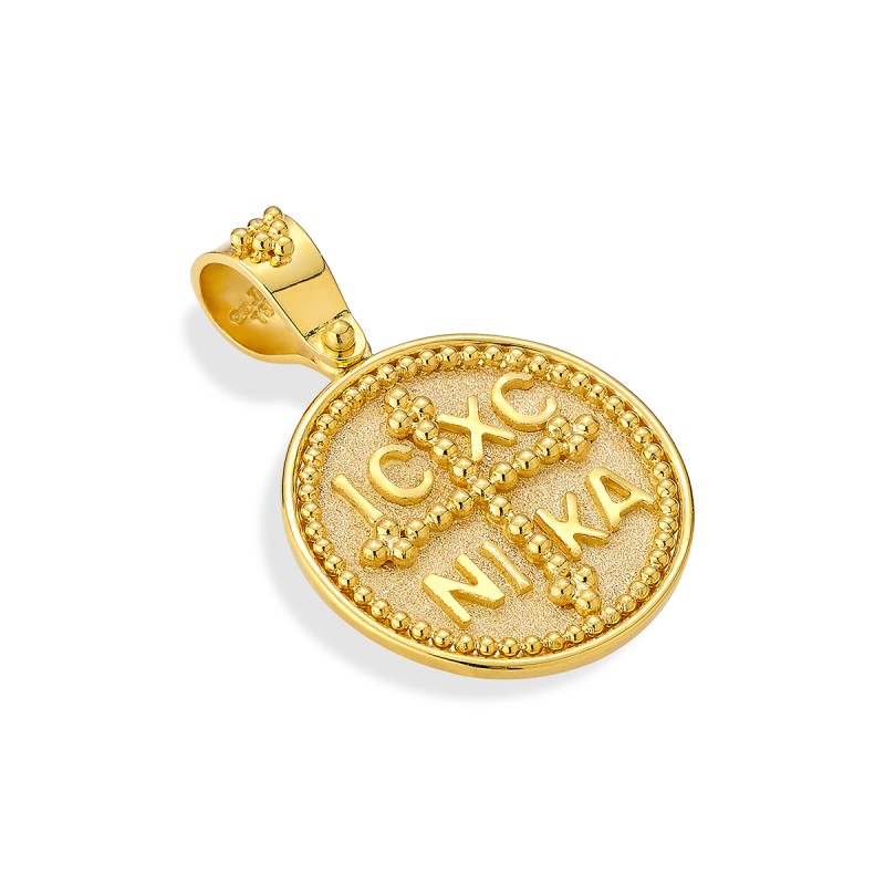Constantinato Cross Pendant 18K Gold – ICXC NIKA | Damaskos (~3.7 g)