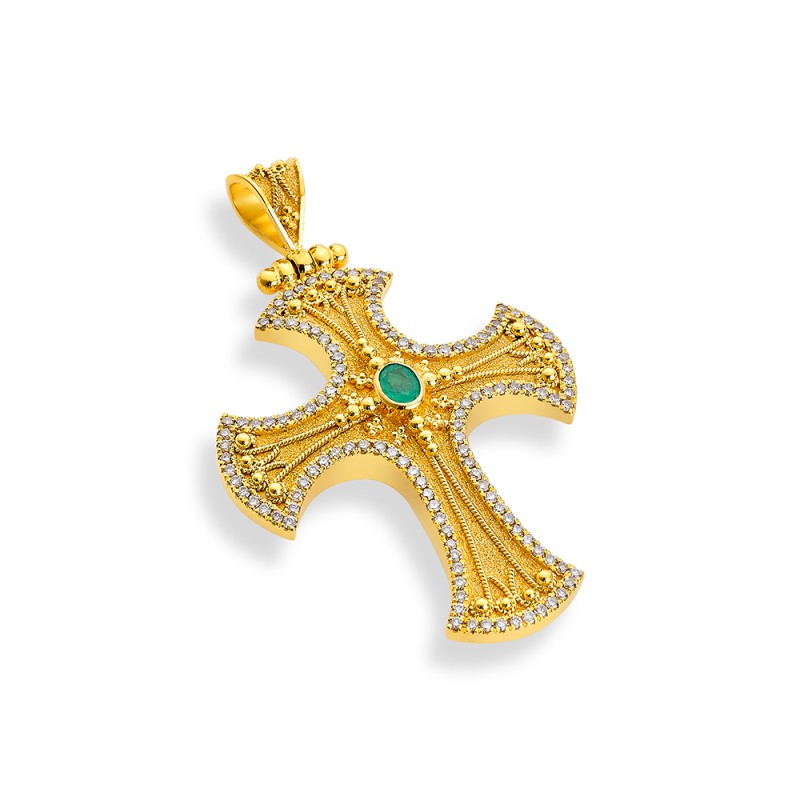 Byzantine 14K Gold Cross – with Diamonds | Damaskos #6