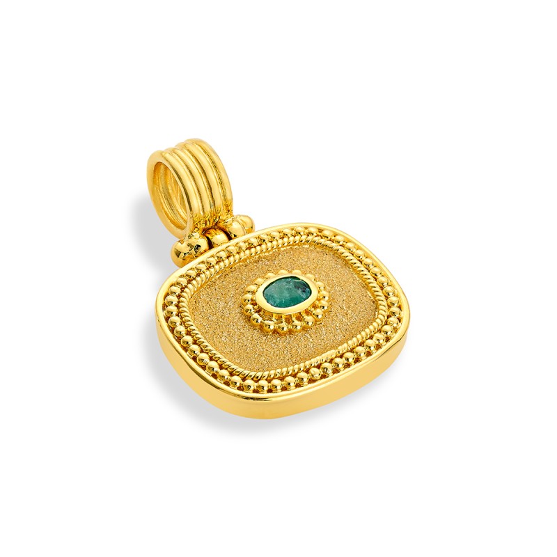 Byzantine 14K Gold Pendant – with Emerald | DAMASKOS (~5.8 g)