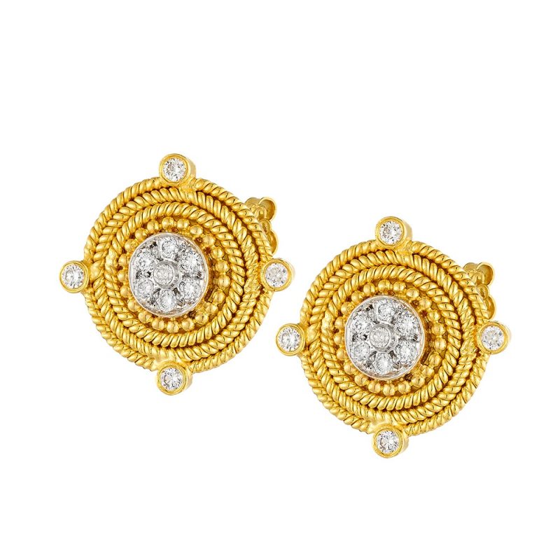 Archaic 14K Gold Earrings – with Diamonds #21 | Damaskos - Image 2