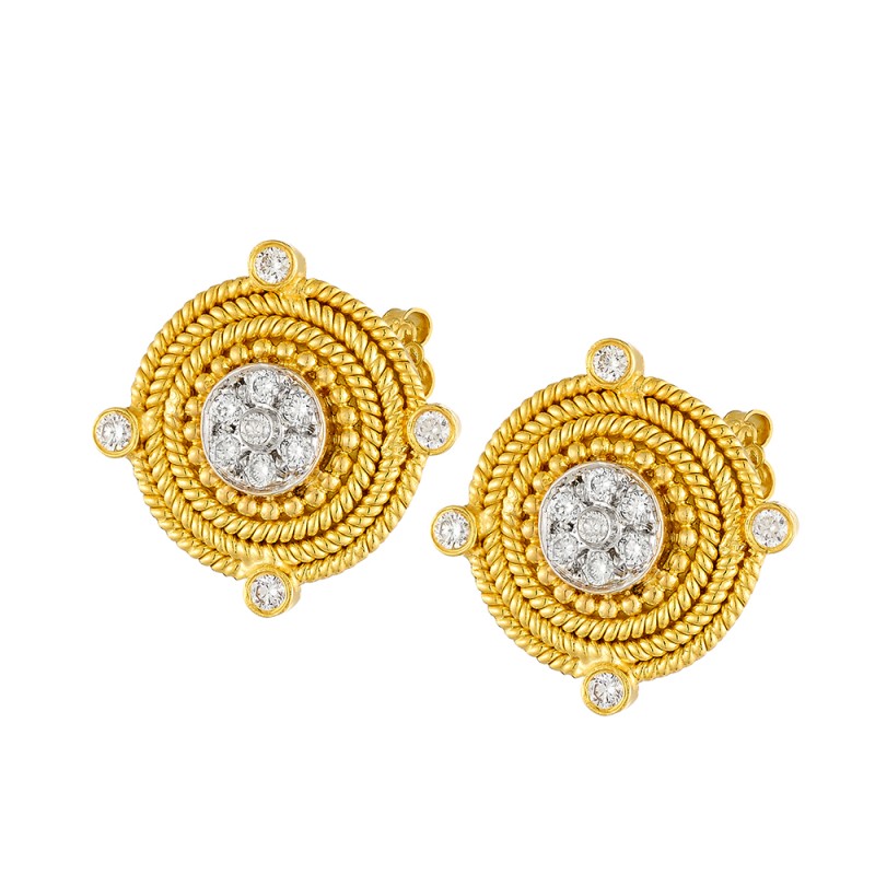 Archaic 14K Gold Earrings – with Diamonds #21 | Damaskos