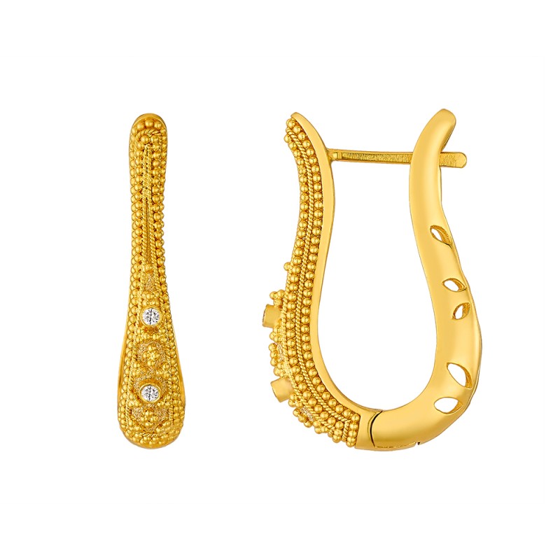 Archaic 14K Gold Earrings – with Diamonds | Damaskos