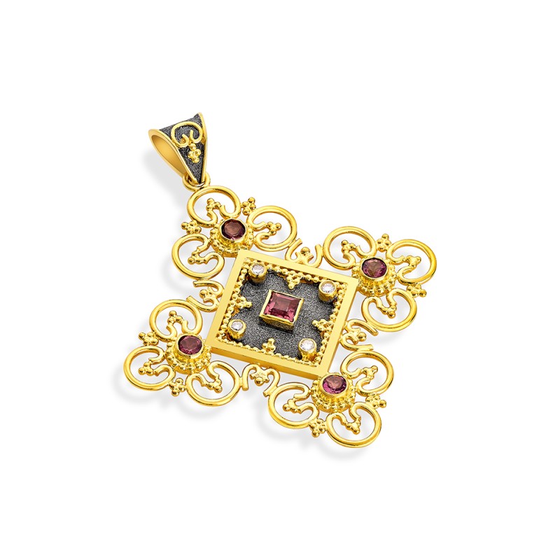 Byzantine 14K Gold Cross – with Diamonds | Damaskos
