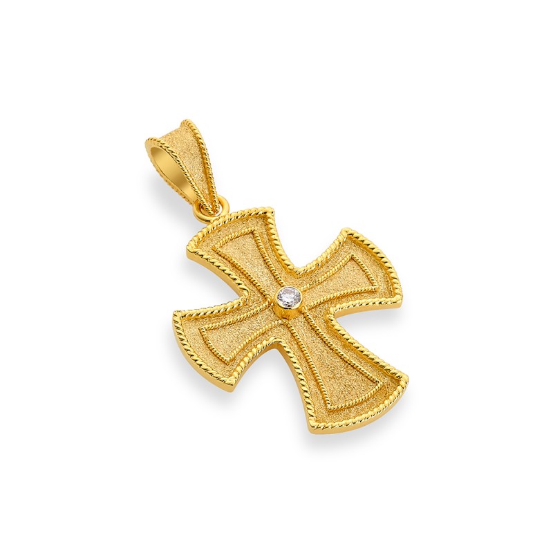 Byzantine 14K Gold Cross – with Diamonds | Damaskos #11