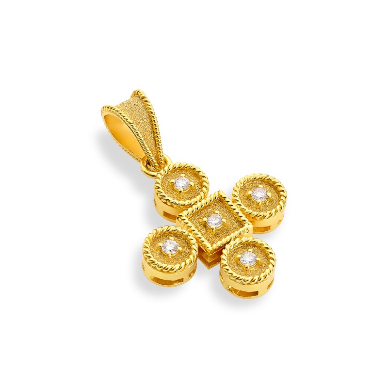 14K Gold Cross – with Diamonds | Damaskos
