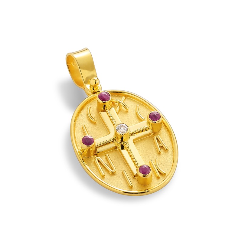 Constantinato Cross Pendant 14K Gold – Double‑Sided ICXC NIKA | Damaskos