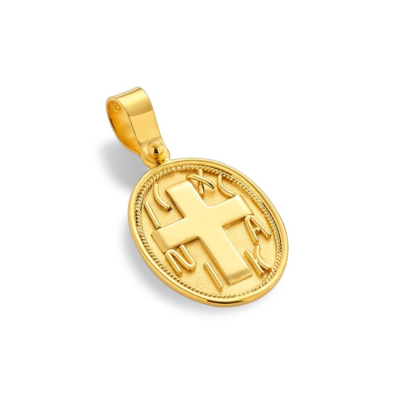 Constantinato Cross Pendant 14K Gold – Double‑Sided ICXC NIKA | Damaskos (~1.9 g)