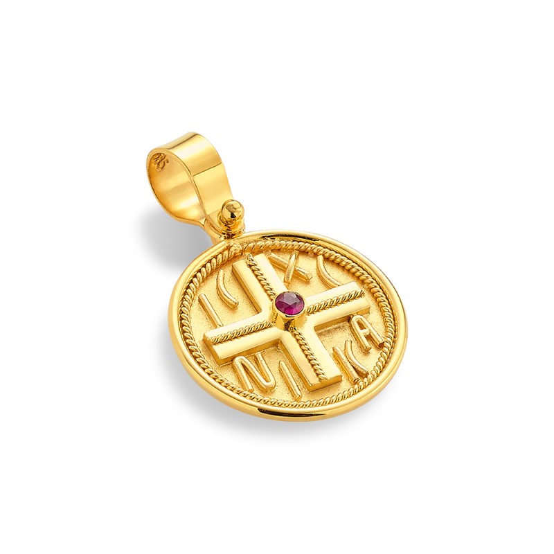 Constantinato Cross Pendant 14K Gold – with Ruby | Damaskos (2.80 cm)