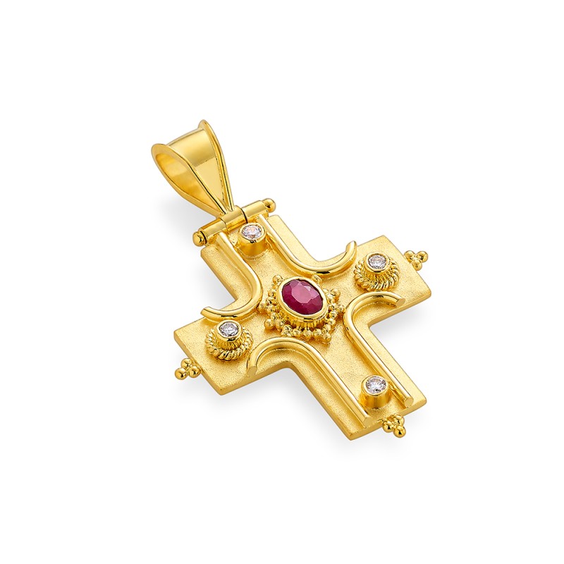 Byzantine 14K Gold Cross – with Diamonds | Damaskos #7