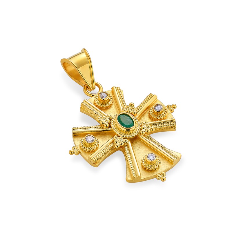 Byzantine 14K Gold Cross – with Emerald | Damaskos #3
