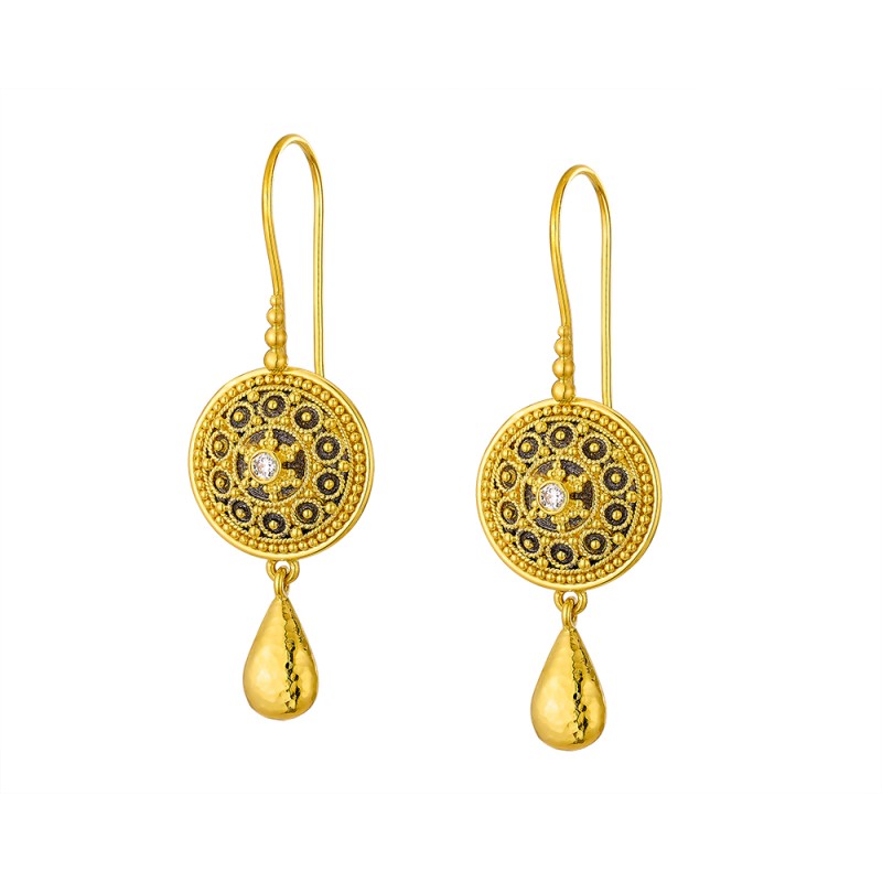 Byzantine 14K Gold Earrings – with Diamonds #30 | Damaskos