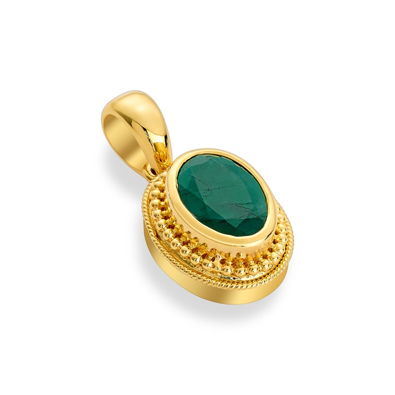 Byzantine 14K Gold Pendant – with Emerald | DAMASKOS (~4.3 g)