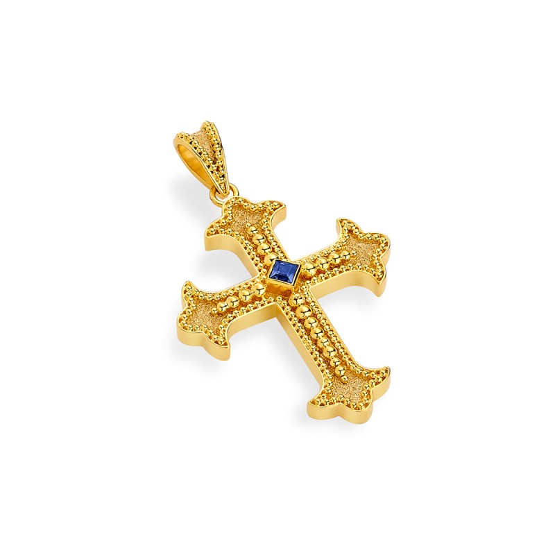 Byzantine 14K Gold Cross – with Emerald | Damaskos #6