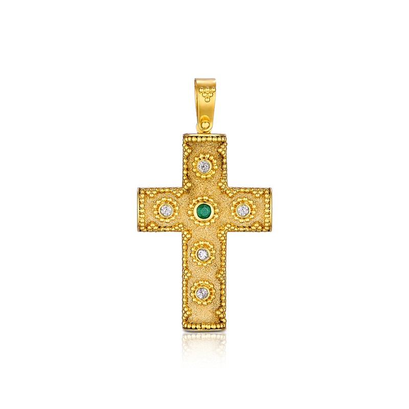 Byzantine 14K Gold Cross – with Emerald | Damaskos #5