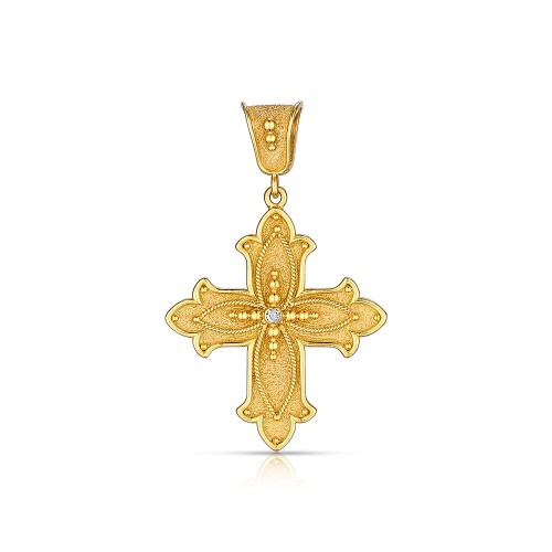 Byzantine 14K Gold Cross – with Emerald | Damaskos #4