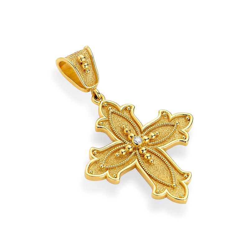 Byzantine 14K Gold Cross – with Diamonds | Damaskos #5