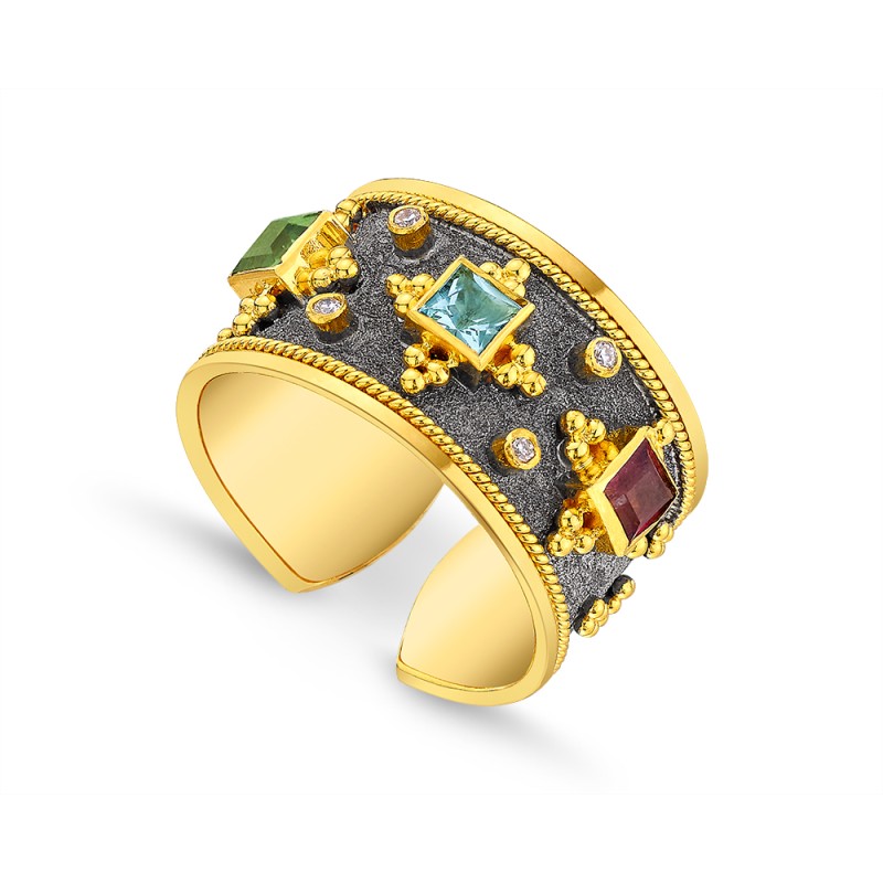 Byzantine 14K Gold Ring with Diamonds | Damaskos