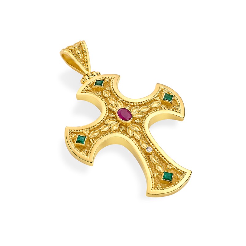 Byzantine 14K Gold Cross – with Diamonds | Damaskos #13